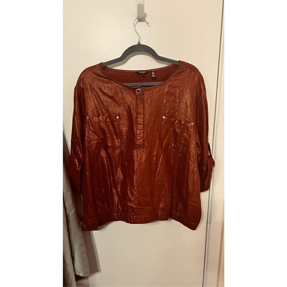 ELLEN TRACY BURNT ORANGE LINEN BLEND 3/4 SLEEVE BLOUSE SZ XL